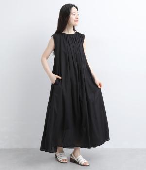 92×80コットンボイル(ソリッド)ワンピース(ブラック-F)