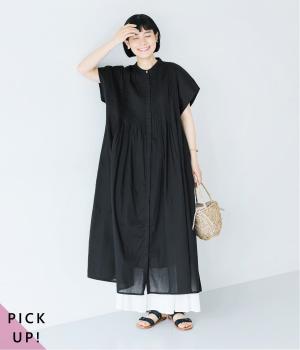 キャンブリックボイル前開きピンタックワンピース(ブラック-F)