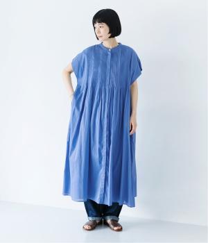 キャンブリックボイル前開きピンタックワンピース(ブルー-F)