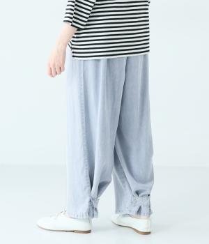 テンセルデニム裾タブワイドパンツ(ブリーチ-F)
