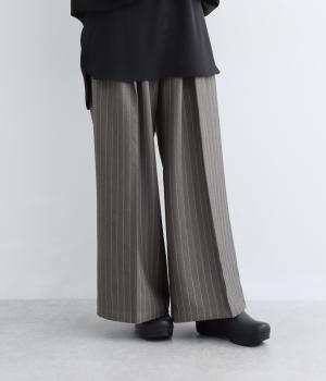杢ストライプ/チェックタックパンツ（杢チャコール・F）