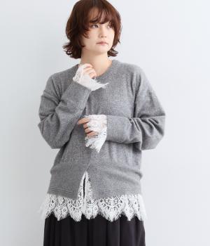 カシミヤタッチレースドッキングニット（杢グレー・F）