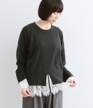 カシミヤタッチレースドッキングニット（杢チャコール・F）