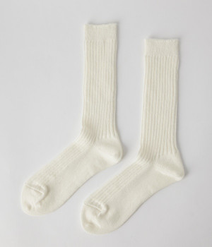 【Loiter】リネンリブソックス(ホワイト-ONESIZE)