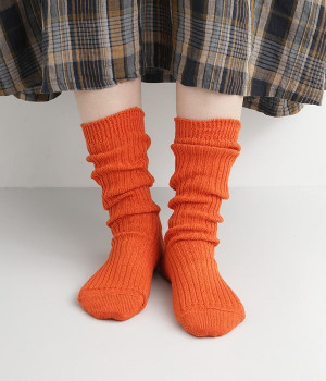 【Loiter】リネンリブソックス(オレンジ-ONESIZE)