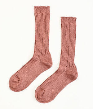 【Loiter】リネンリブソックス(スモークピンク-ONESIZE)