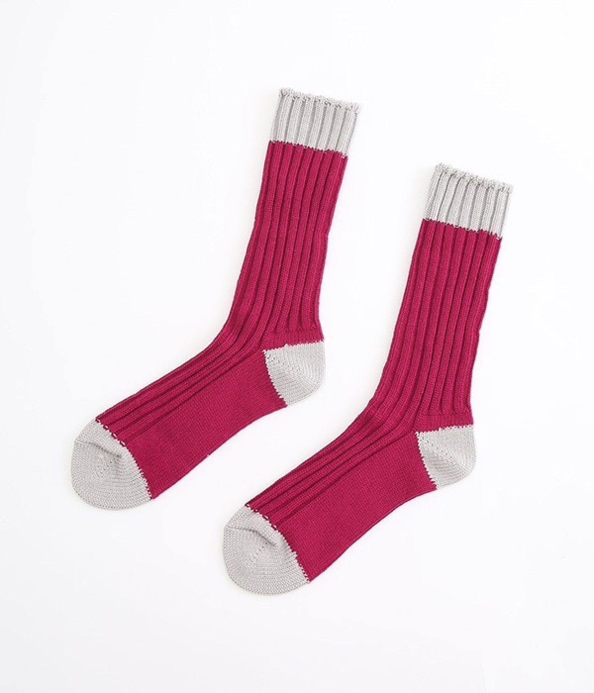 【Loiter】オーガニックコットン　ツートンソックス(バーガンディー-ONESIZE)