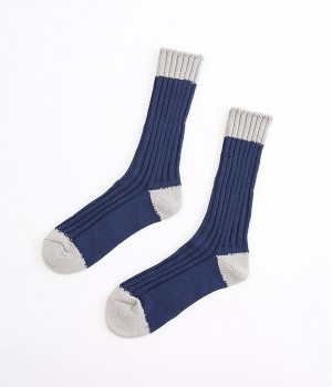 【Loiter】オーガニックコットン　ツートンソックス(ネイビー-ONESIZE)