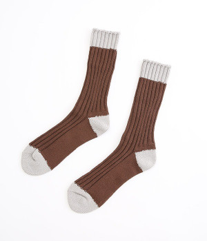 【Loiter】オーガニックコットン　ツートンソックス(ブラウン-ONESIZE)