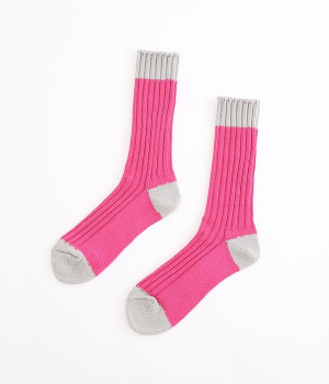 【Loiter】オーガニックコットン　ツートンソックス(ピンク-ONESIZE)