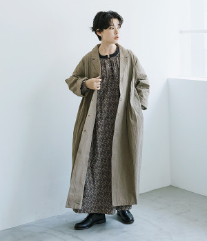 コットンリネンロングジャケット(オリーブ-ONESIZE)