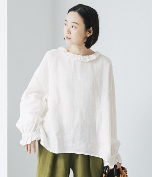 東炊きリネンフリルプルオーバー(ホワイト-ONESIZE)