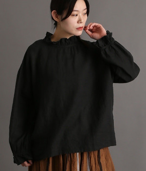 東炊きリネンフリルプルオーバー(ブラック-ONESIZE)
