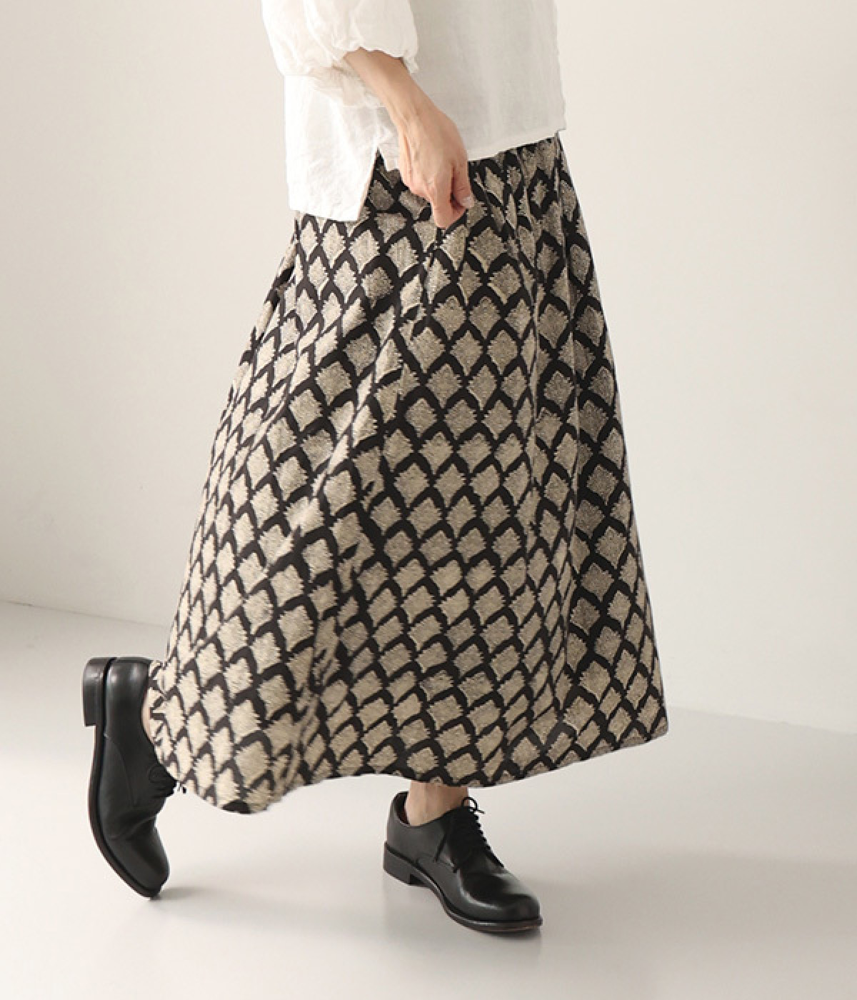 インディアブロックプリント　スカート(ブラック-ONESIZE)