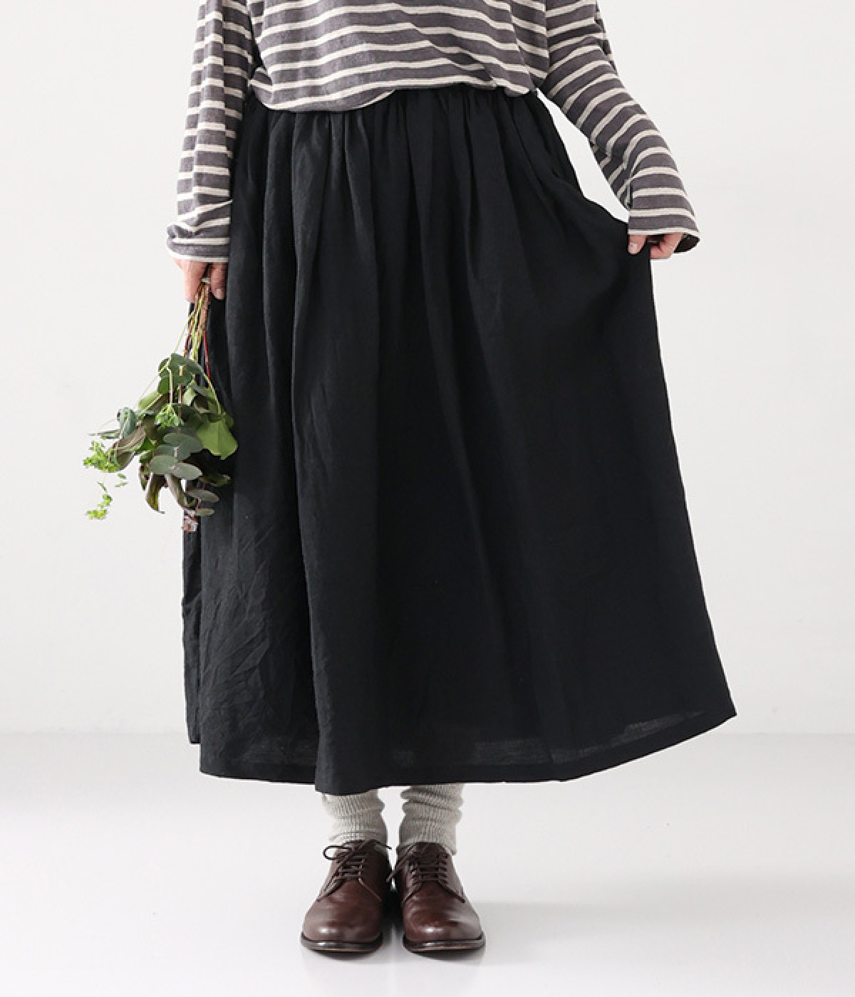 リネン　スカート(ブラック-ONESIZE)