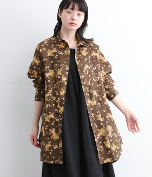 リネンフラワープリントシャツ(ブラウン-ONESIZE)