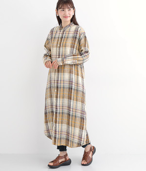リネンチェックシャツドレス