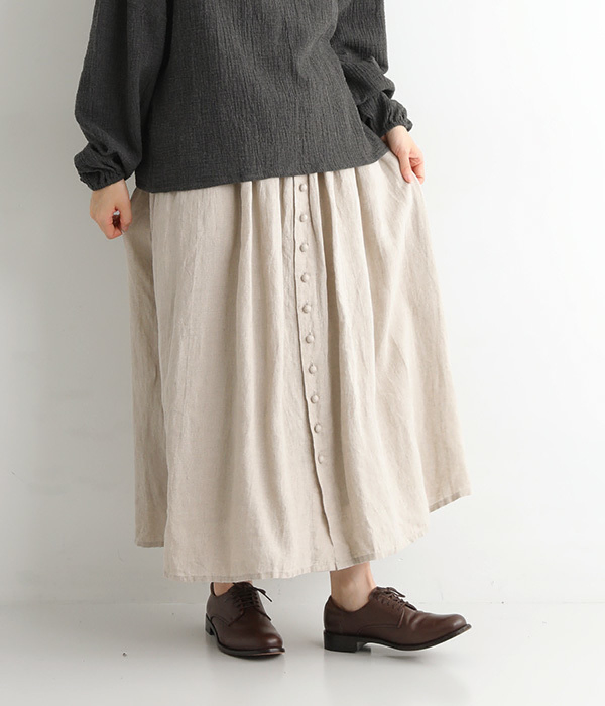 フレンチリネンスカート(ナチュラル-ONESIZE)