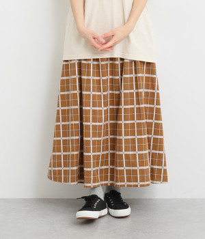 コットンドビーチェックスカート(ブラウン-ONESIZE)