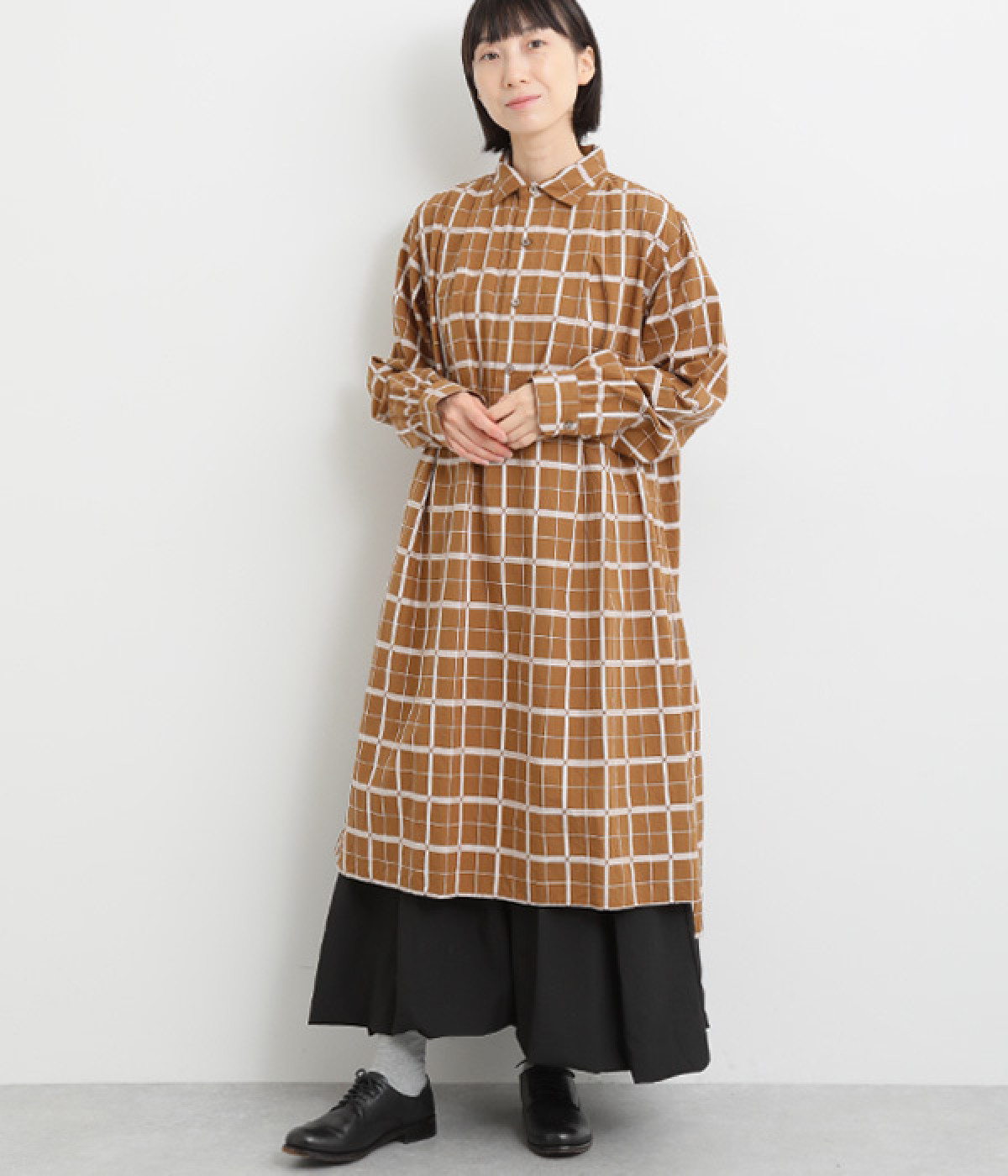 コットンドビーチェックプルオーバー(ブラウン-ONESIZE)