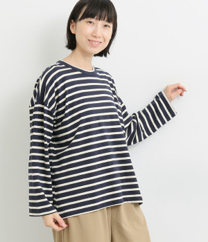 ボーダープルオーバー(ネイビー×ナチュラル-ONESIZE)