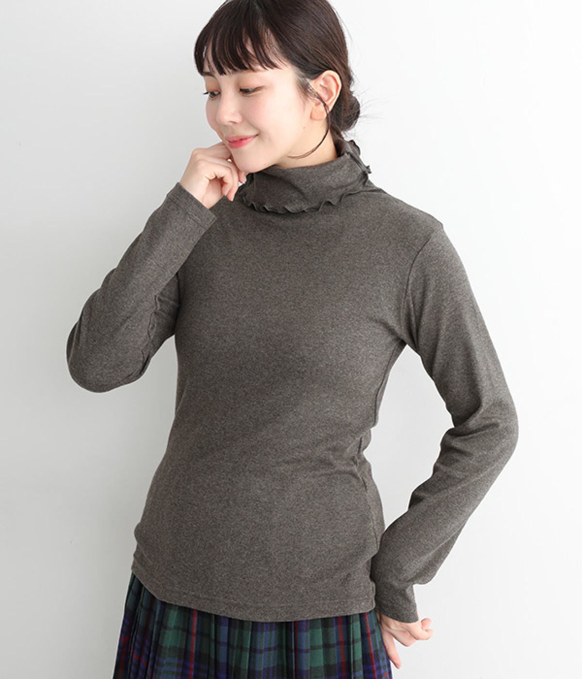ヤクコットンタートルネックプルオーバー(チャコール-ONESIZE)