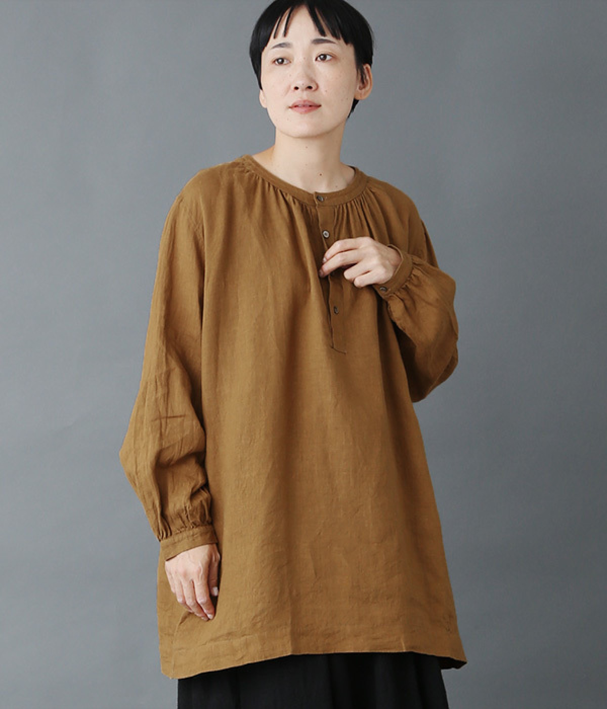 リネンキャンバスプルオーバー(キャメル-ONESIZE)