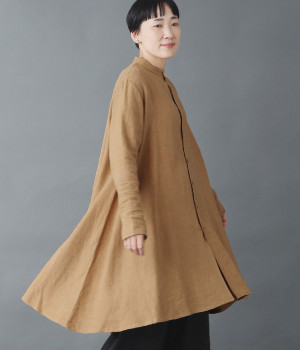 リネンキャンバスロングシャツ(キャメル-ONESIZE)