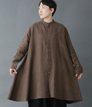 リネンキャンバスロングシャツ(チョコレート-ONESIZE)