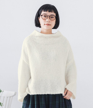 アルパカ混プルオーバー(ホワイト-ONESIZE)