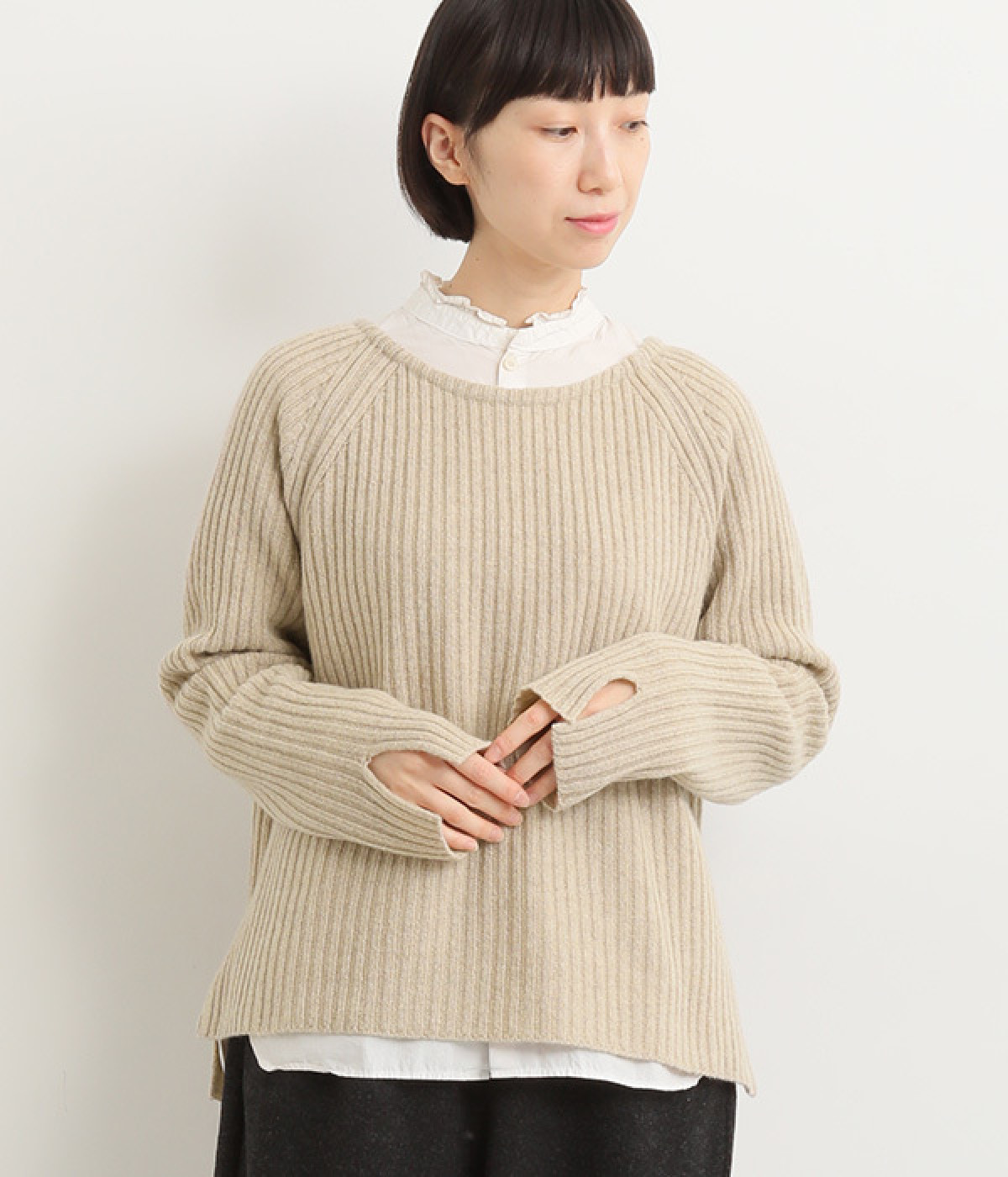 ジャパンリブニットプルオーバー(ベージュ-ONESIZE)