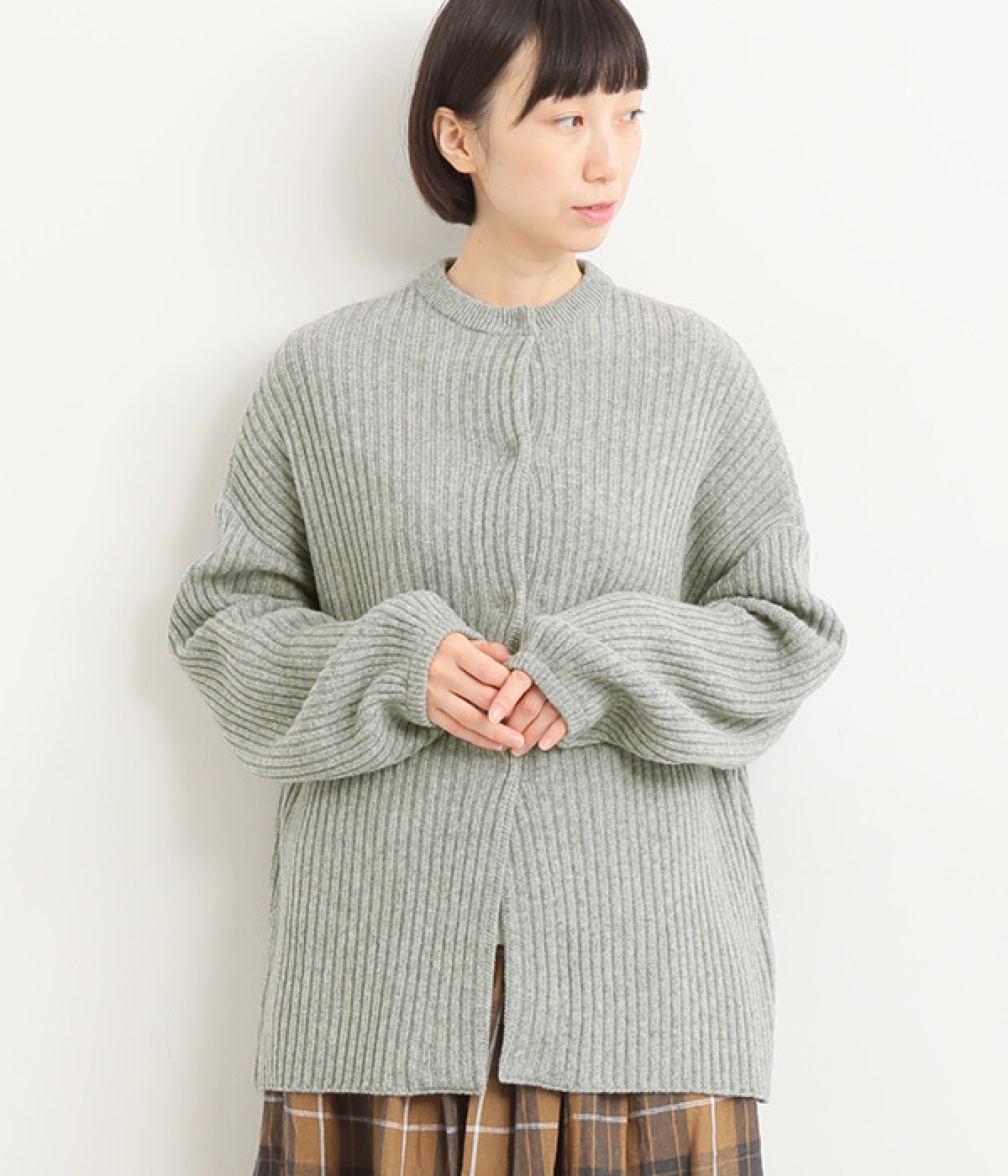 ジャパンリブニットカーディガン(グレー-ONESIZE)