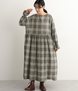コットンヤクウールブロックチェックフランネルドレス
