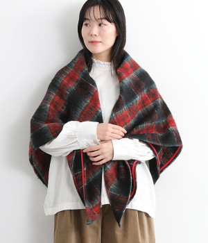タータンウールシャギーストール(グリーン×レッド-ONESIZE)
