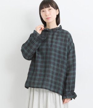 リネン2wayブラウス(ブラックウォッチ-ONESIZE)