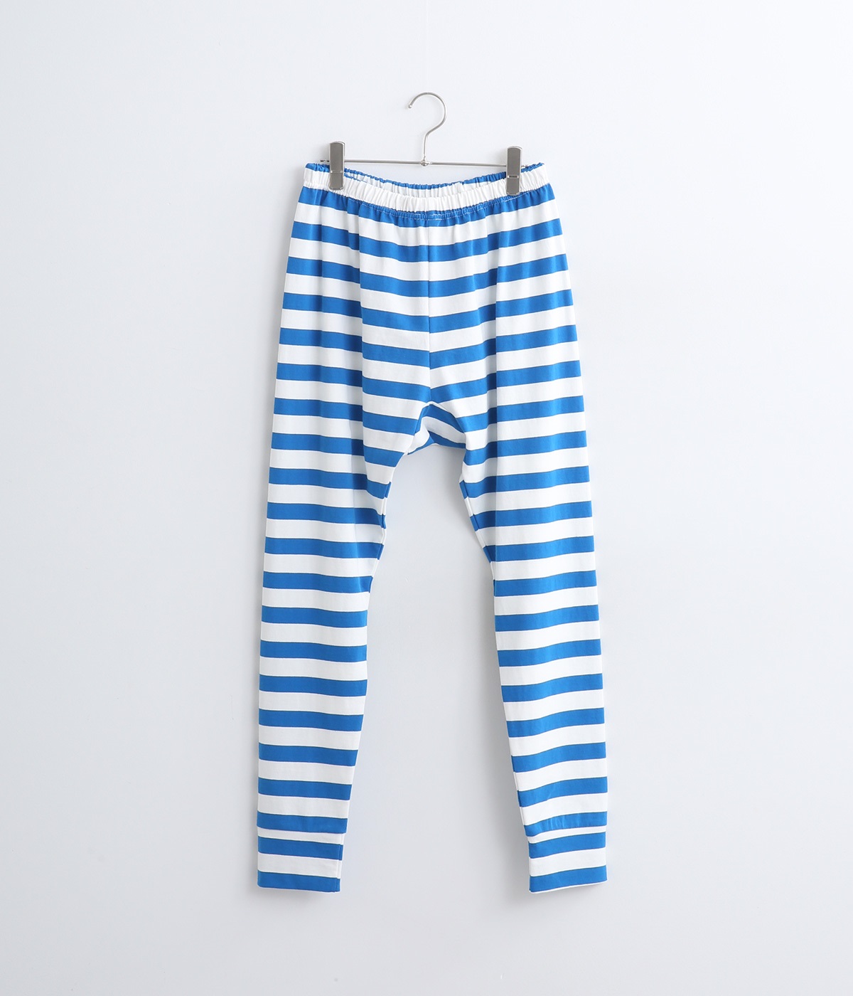 コットンボーダーレギンス(ホワイト×ブルー-ONESIZE)