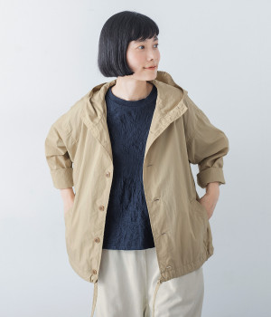 撥水加工コットンナイロン　フードジャケット(ベージュ-ONESIZE)
