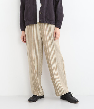 コットンリネンインディアンランダムストライプパンツ(ベージュ-ONESIZE)