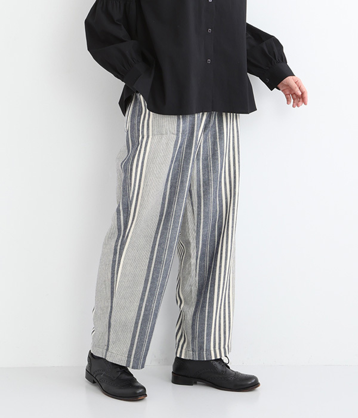 コットンリネンインディアンランダムストライプパンツ(ネイビー-ONESIZE)