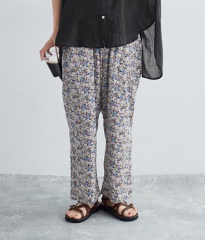 フラワープリント　イージーパンツ(ネイビー-ONESIZE)