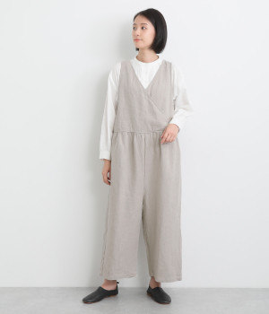 ツイルリネンジャンプスーツ(ナチュラル-ONESIZE)