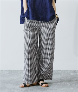 リネンギンガムチェックパンツ(ホワイト×ブラック-ONESIZE)