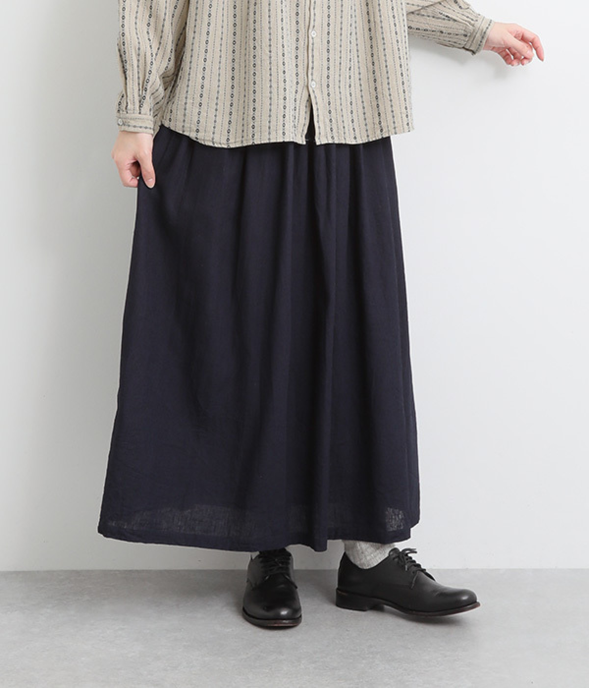 リネンコットンスカート(インディゴ-ONESIZE)