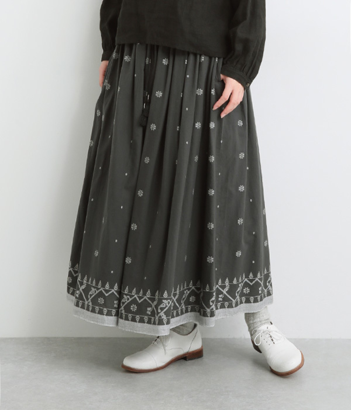 コットンインディアンジャカードスカート(ネイビー-ONESIZE)