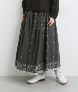 コットンインディアンジャカードスカート(ネイビー-ONESIZE)