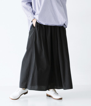 コットンリネン ギャザースカート(ブラック-ONESIZE)