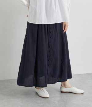 フレンチリネンスカート(ネイビー-ONESIZE)