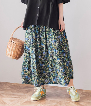 フラワープリントスカート(ブラック-ONESIZE)