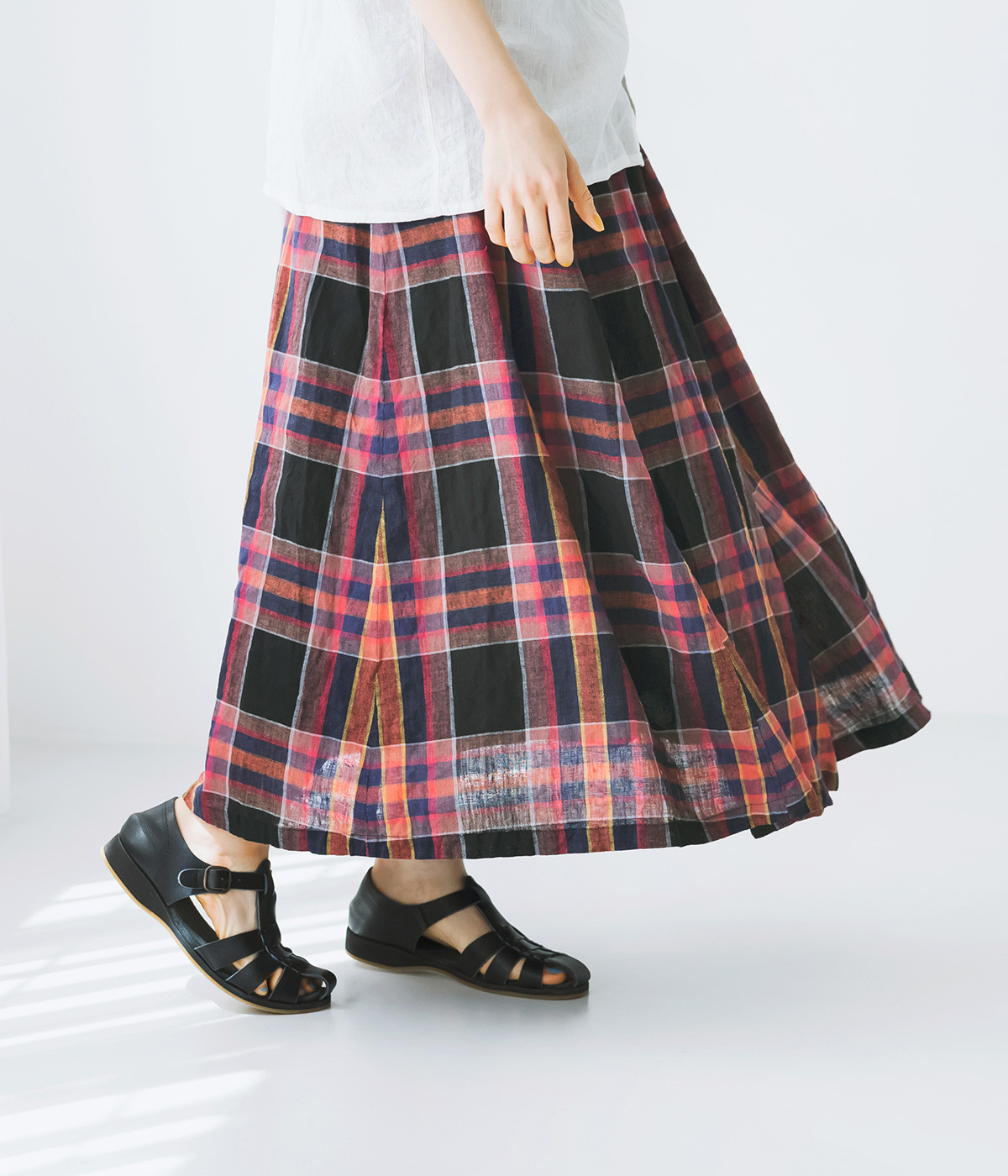 コットンリネンチェックスカート｜ICHI Antiquites（イチアンティーク