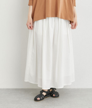 コットンリネンシャンブレー　スカート(ホワイト-ONESIZE)